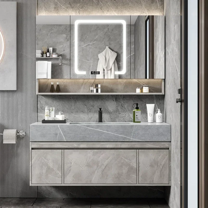 Bathroom furniture Rock integrated light luxury bathroom cabinet combination modern simple  large basin washbasin cabinet