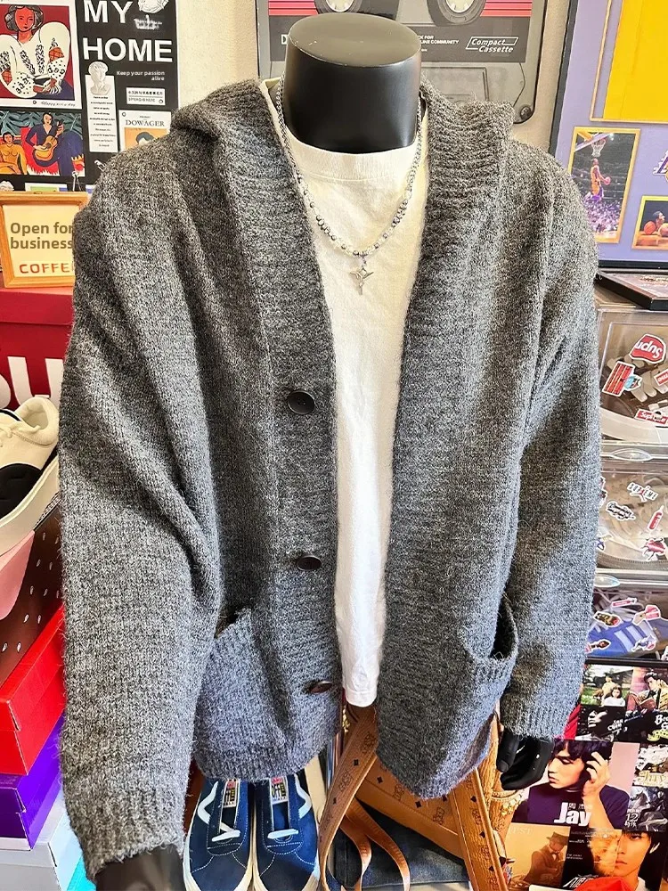 

Мужская толстовка с капюшоном American Sle Heavyweight ey, осенне-зимнее повседневное вязаное свободное пальто для ленивых, удобное полиэфирное волокно V-Ne