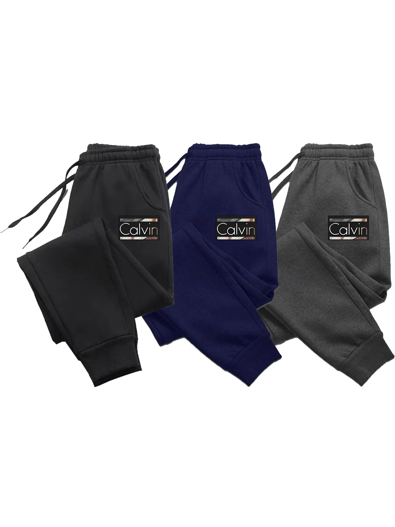 3CP بنطال رياضي كاجوال للرجال مكون من ثلاث قطع، مزود بحزام خصر مطاطي ورباط، قماش محبوك بوليستر 100%، عادي