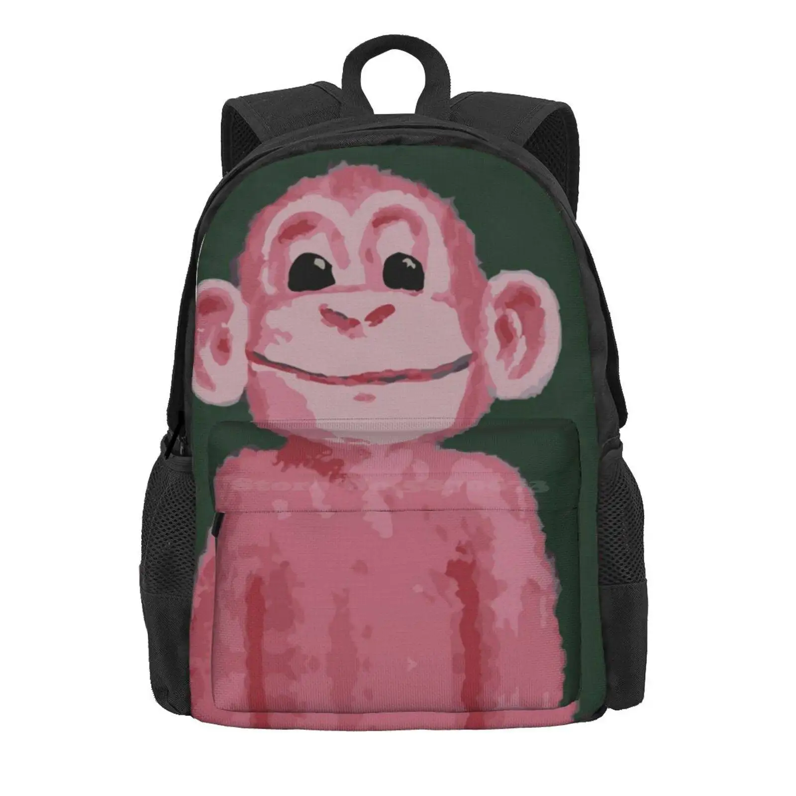 Pink Monkey Portrait With Green Background Hot Sale Schoolbag Backpack Fashion Bags Pink Monkey Art For Kids Monkey Art Monkey