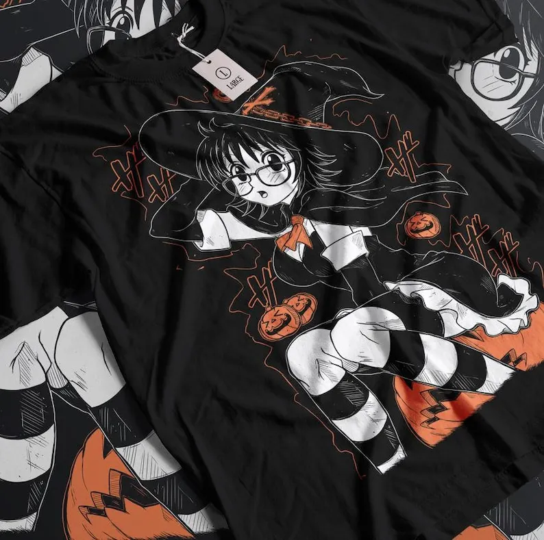 Kaus Anime ฮาโลวีน | 90s อะนิเมะมังงะสาวเสื้อยืด | สยองขวัญญี่ปุ่น | อะนิเมะความงาม