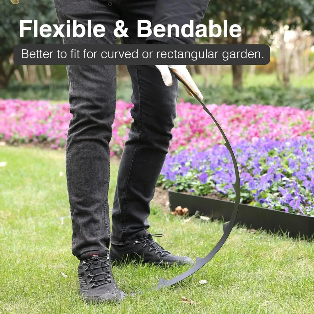 

10-Pack 6.5" Black Steel Landscape Edging - Bendable Hammer-in Border for Lawn & Garden