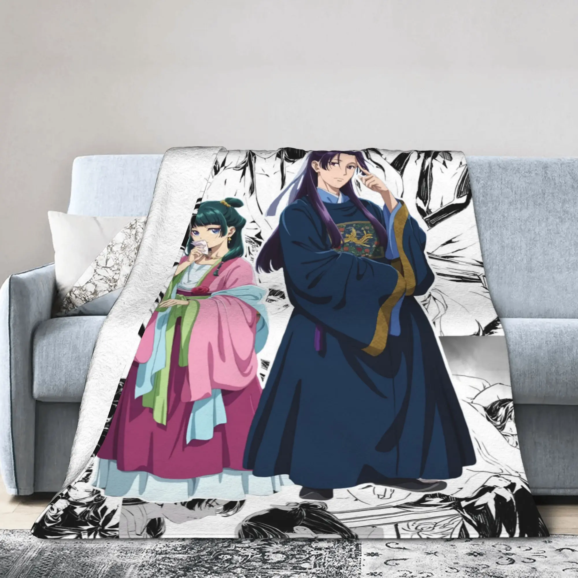 The Apothecary Diaries Anime Knitted Blankets Flannel Maomao Jinshi Ultra-Soft Throw Blankets for Bedding Couch Bed Rug