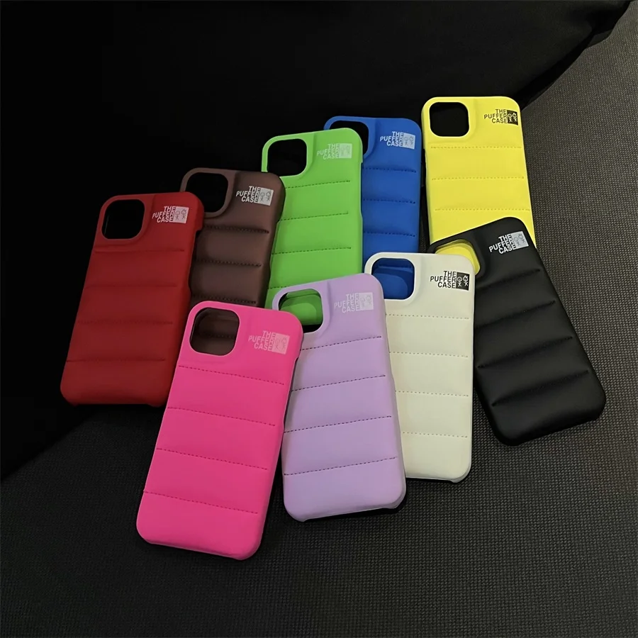 Solid Color The Puffer Case For iPhone 11 12 13 14 15 16 ProMax Mini X XR XS SE2 Down Jacket Fashion Soft Phone Cover Case