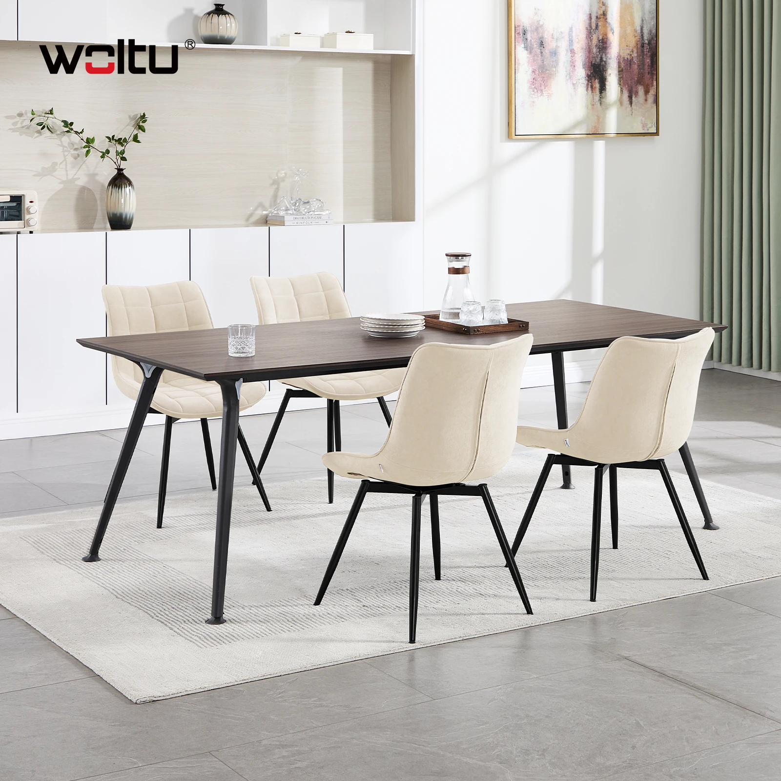 WOLTU 2 Stück/Set drehbare Esszimmerstühle, gepolsterte Samt-Küchenstühle mit Metallbeinen und Rückenlehne für Restaurant, Wohnzimmer
