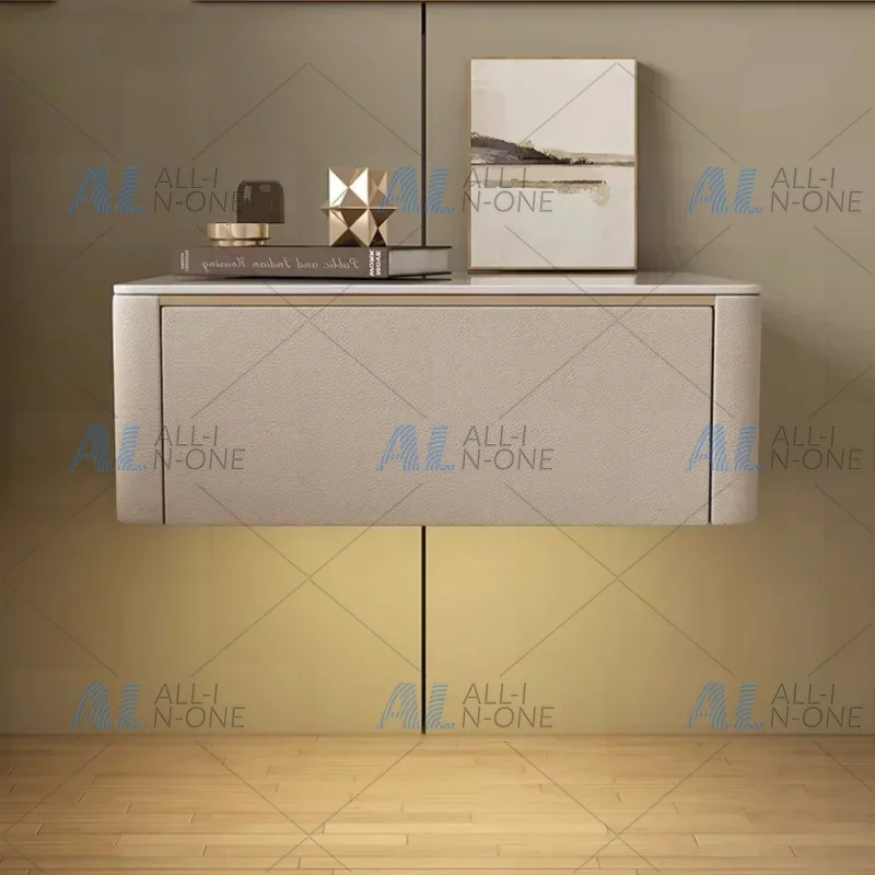 Modern Style Creative Floating Nightstand 1 Drawer Bedside Table with Sintered Stone Top
