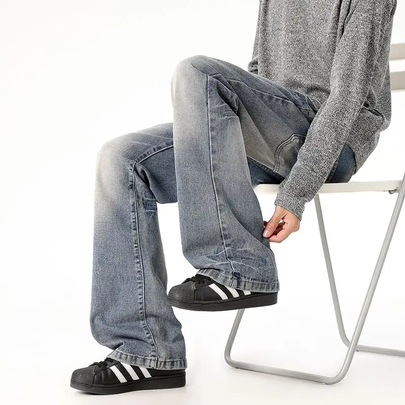 جينز مستقيم الساق، كاجوال واسع الساق، غسول لجميع المواسم، تنظيف الأرضيات، سروال ريترو مستقيم الساق فضفاض للرجال والنساء