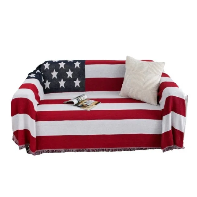 

American Flag Tassel Woven Throw Blanket Sofa Cover for Living Room Soft Decorative Blanket for Bed Couch Travel Outdoor Picnic