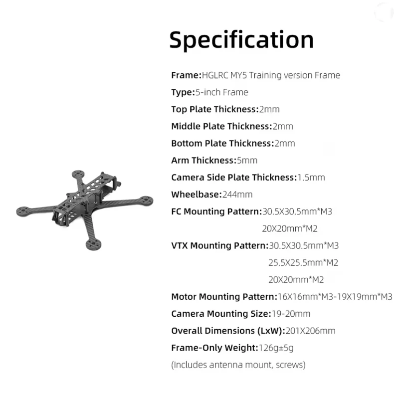 HGLRC MY5 5 Inch Carbon Fiber FPV Frame Freestyle Training RC Quadcopter Racing Drone DIY Replacement Spare Accessories