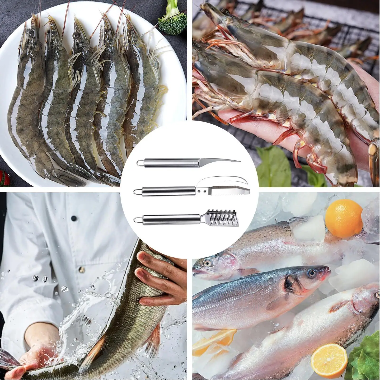 Stainless Steel Fish Scraper 3Pcs/set Household Shrimp Vein Remover Kitchen Fish Scaler Tool Multifunctional Fish Skin Graters