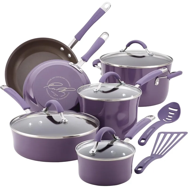 Cucina Nonstick Cookware Pots and Pans Set, 12 Piece, Lavender Purple US(Origin)