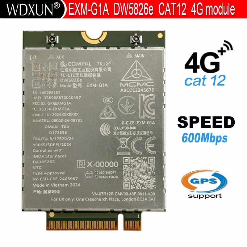 EXM-G1A DW5826E M.2 4G LTE Wireless Module Highly Integrated Proof LTE Module Fast Speed for Laptops