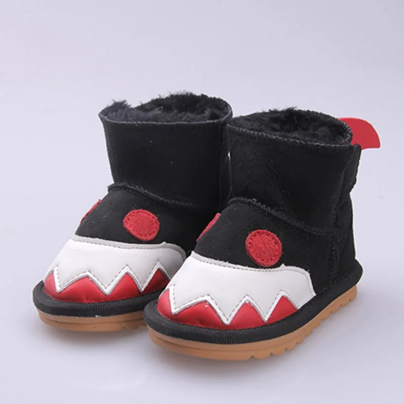Children Wool Sheepskin Boots Girls Boy Winter Fur Shoes Kids Velvet Snow Boots Infant Baby Toddler Leather Furry Boots Footwear