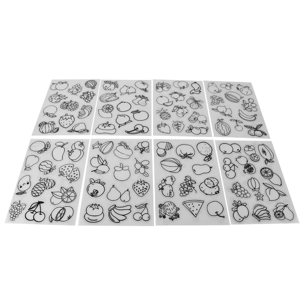 

8pcs Fruit Vegetable Pattern Heat Shrink Sheet Colorable Sheets BOPS Shrink Plastic Sheets Different Patterns Shrinky Art Paper