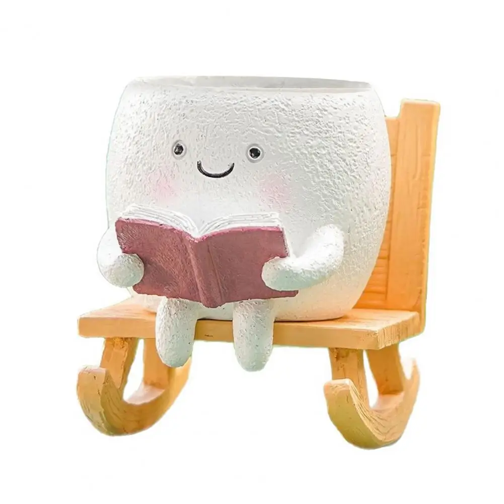Funny Flower Pot Unique Flower Pot Gift Chair Flower Pot Planter Smile Face Resin Head Planter Cute Cartoon for Indoor