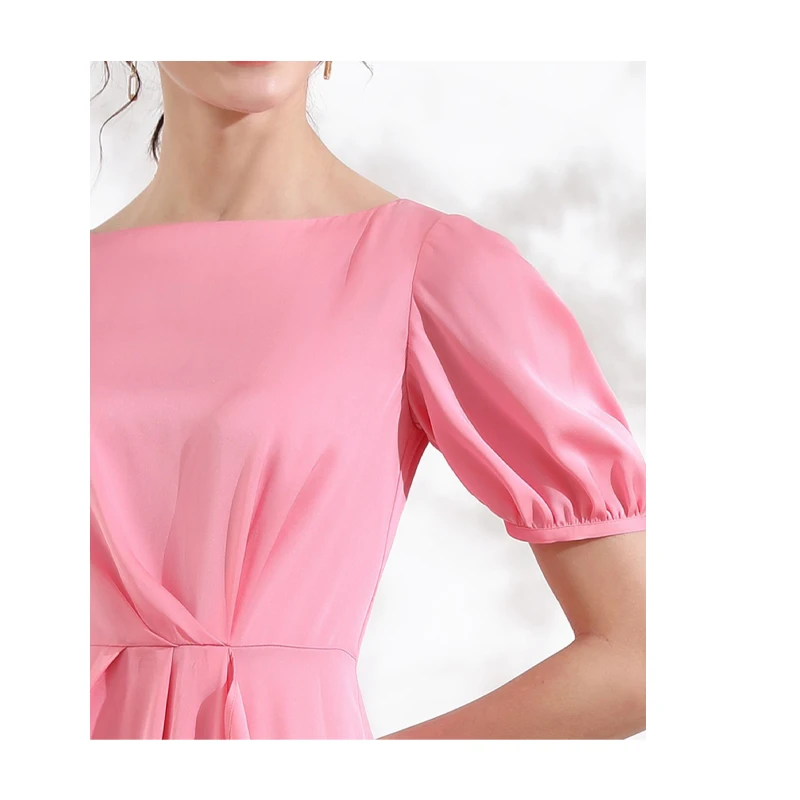 Estilo de verão feminino 100% cetim de seda manga curta vestido feminino saia amoreira seda design irregular roupas de moda high-end