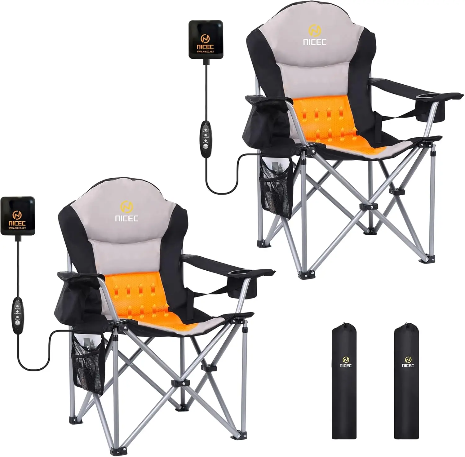 Outdoor Heated Chair, Heated Camping Chair, Folding Chair, Beach , Wide&Thick Padding, Heavy Duty Cooler, Carry Bag,