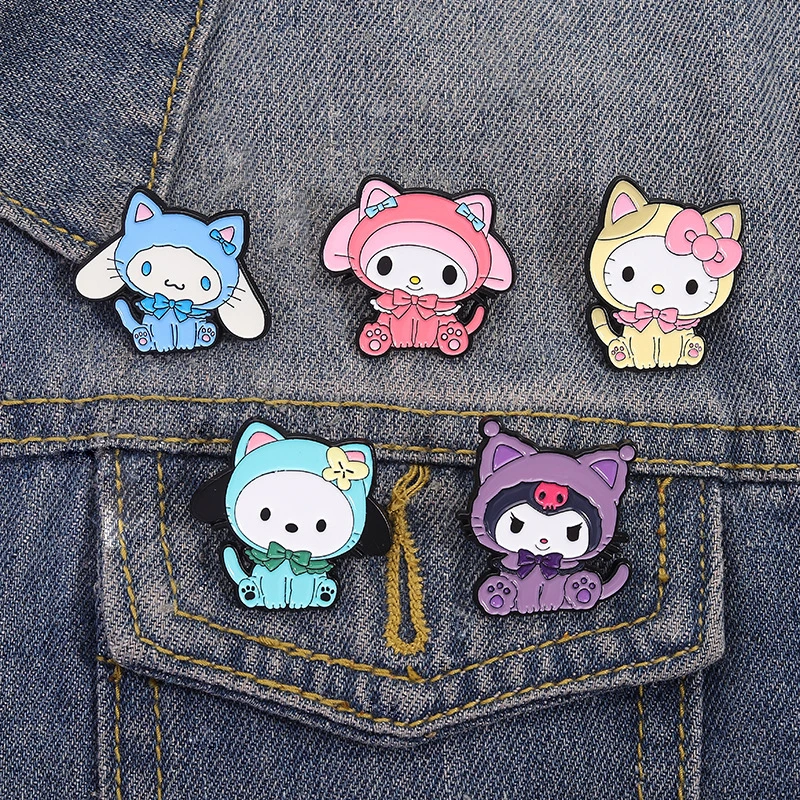 

5pcs Kuromi Enamel Pins Playful Cat Designs in Pastel Colors, Durable Metal Accessories for Backpacks, Bags, Gifts
