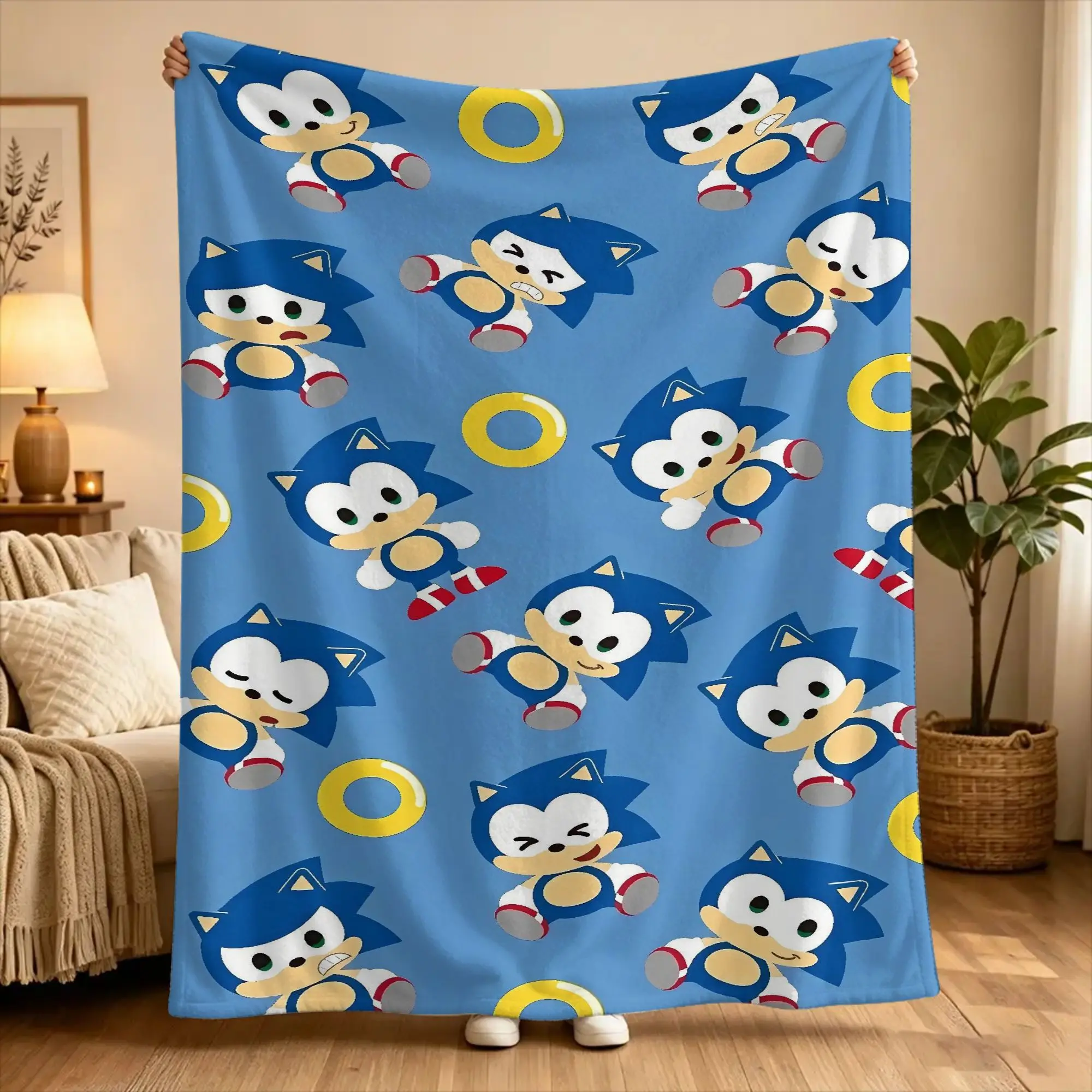 S-sonic The Hedgehog  Blankets  Camping Flannel Bedding Throws For Couch Chair Sofa Bed Soft Warm Custom Quality Bedspread