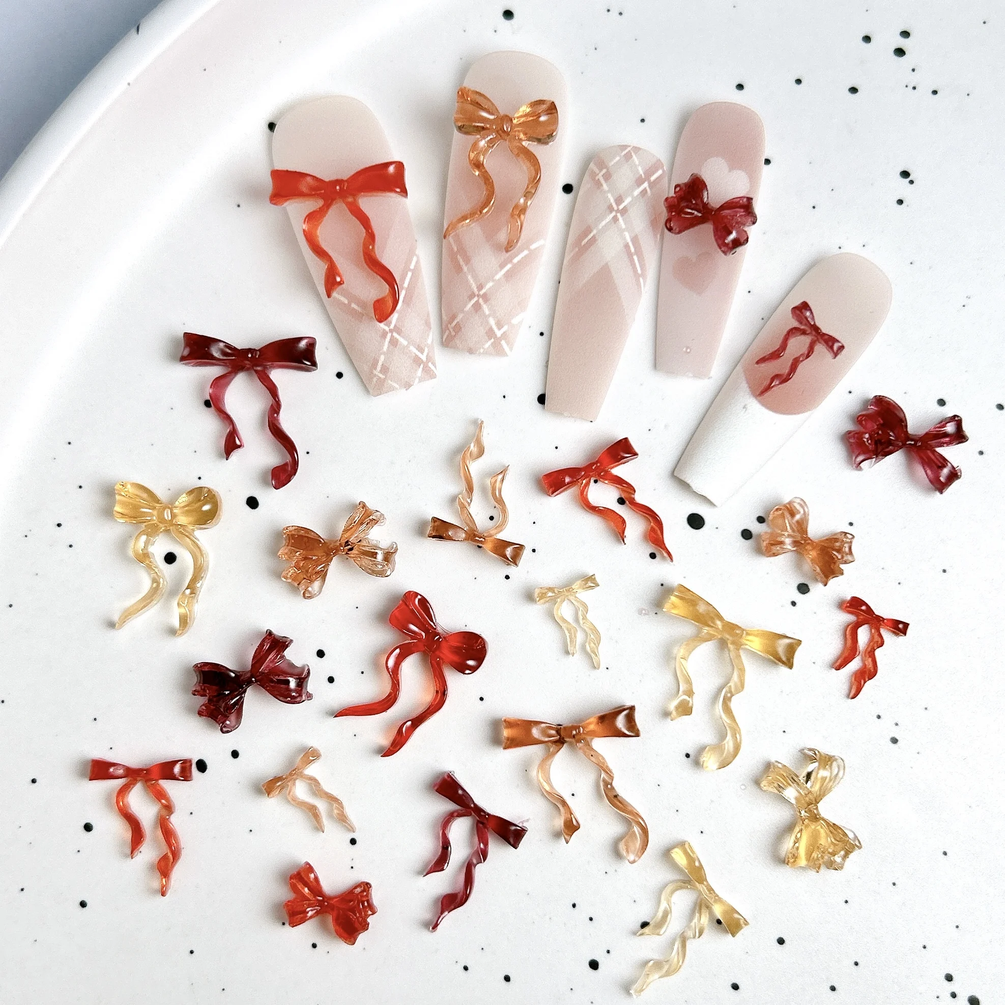 50PCS Novelty Creative Jelly Bow Resin Nail Charms Transparent Four-colors Wave Bow Tie Nail Art Decorations for DIY Sweet Nails