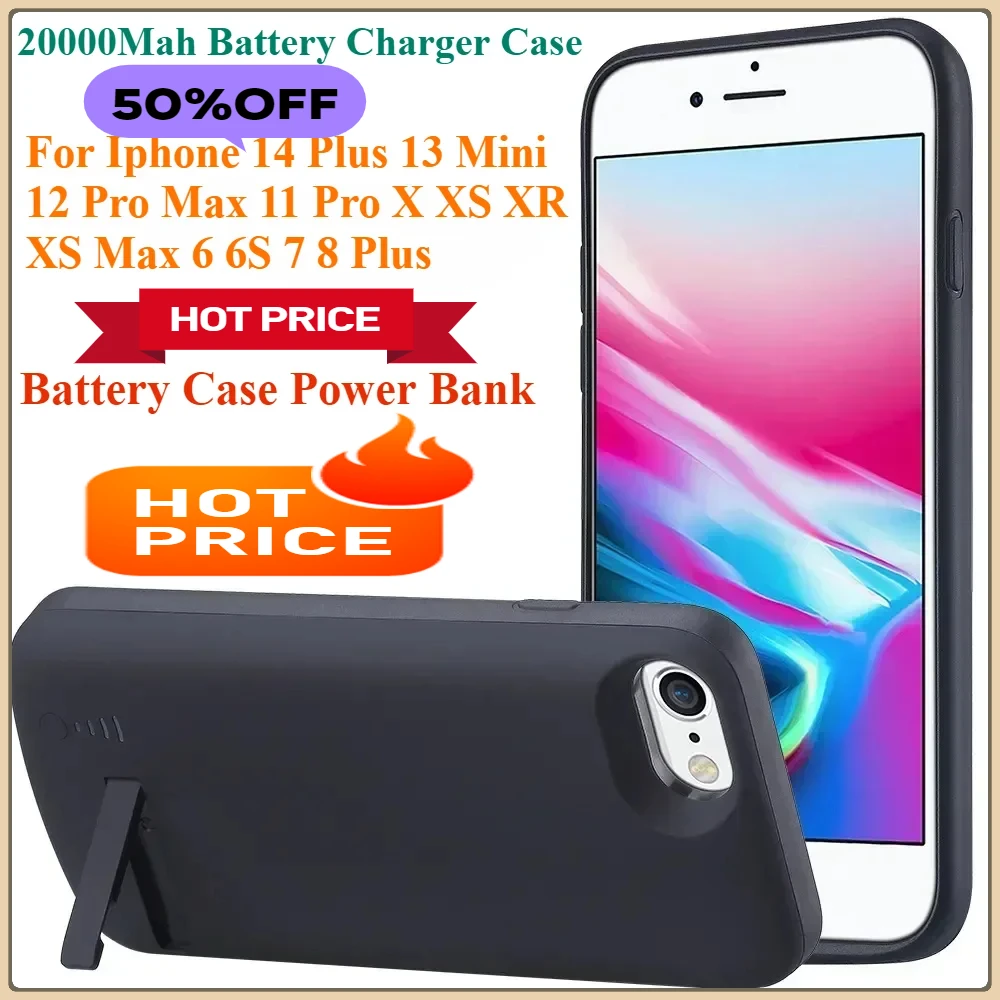 

20000 мАч для Iphone 14 Plus 13 Mini 12 Pro Max 11 Pro X XS XR XS Max 6 6S 7 8 Plus, чехол для аккумулятора, чехол для зарядного устройства