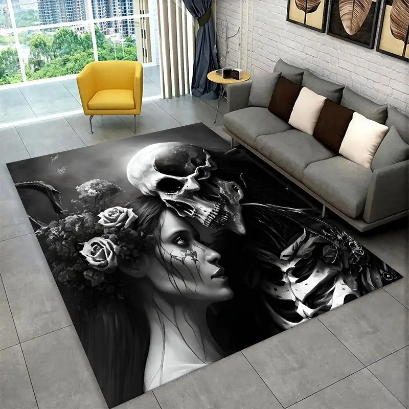 Gothic Skull Dead Girl Horror Female Large Area Rug Non-slip Carpet for Bedroom Living Room Sofa Doormat Home Decor Floor Mat
