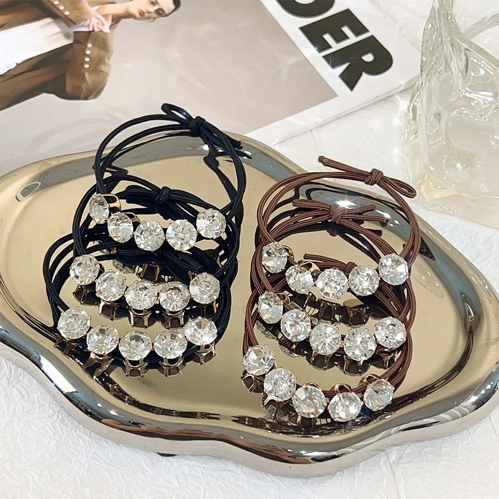 1/20pcs Women Diamonds Black Shiny Rhinestone Seamless Rubber Band Elastic Hair Rope 2024 New Fashion Hot Sale Hair Accessories