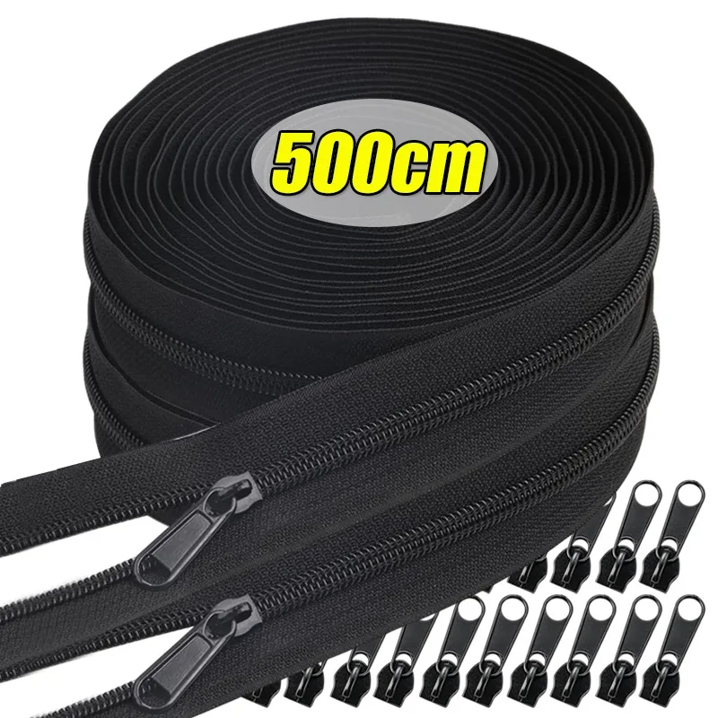Hochleistungs-Nylon-Reißverschlussband, schwarz-weiß, Reißverschlussrolle mit Ersatzschiebern für Reparaturen, Kleidung, DIY, Bekleidung, Bastelbedarf