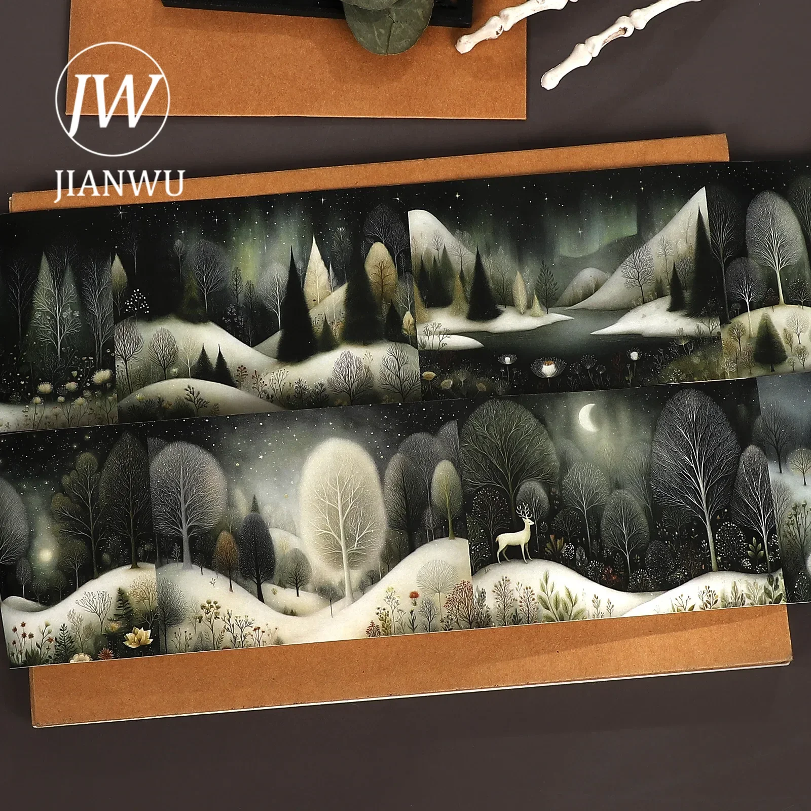 JIANWU 80mm*215cm Vintage Snowy Forest Landscape Material Collage Scrapbooking Washi Tape Creative DIY Journal Stationery