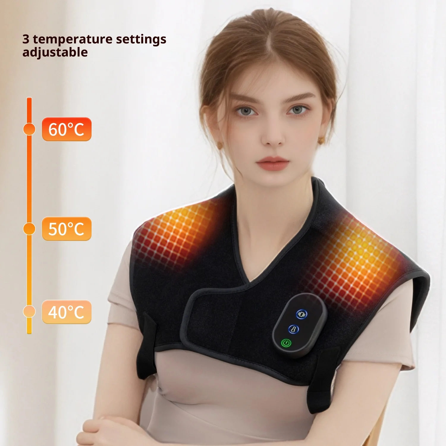 

Shoulder massager, USB powered shoulder heating massage pad, three-level temperature control, snug and warm fit, soft fabric, wa