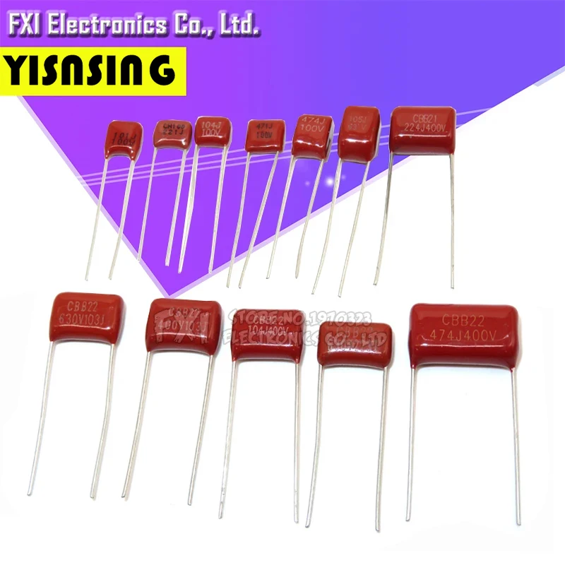 10PCS 63V 100V 250V 400V 450V 630V 2000V CBB Polypropylene film capacitor 101 103 104 105 125J 221 222 223 224 225 332 333 334