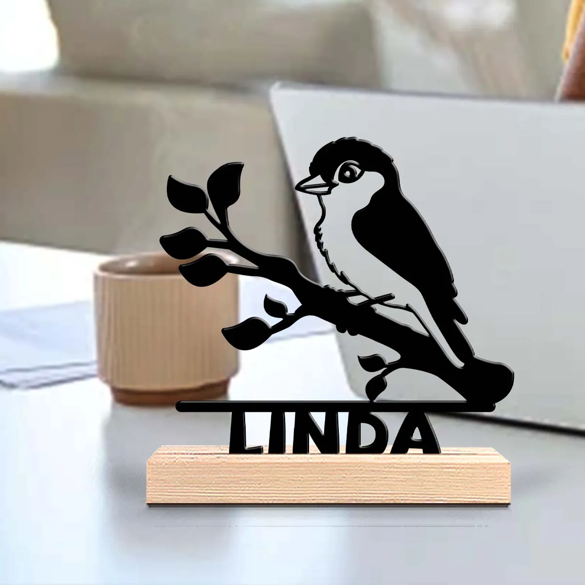 1pc Unique Personalized Metal Statue Ornaments Customizable Content With Wooden Base Decorative Gifts, Metal Statue Ornaments