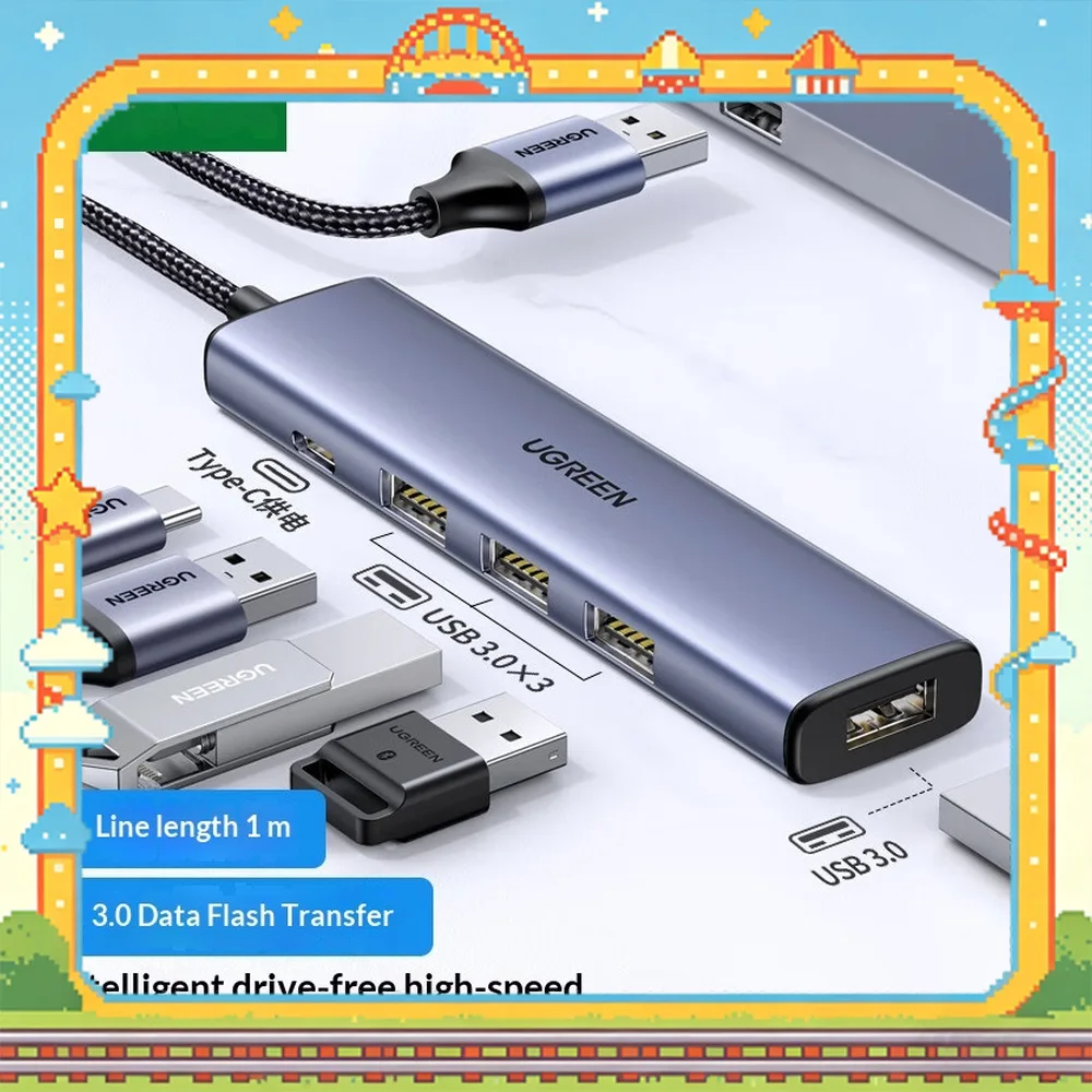 UGREEN CM473 15922 USB 3.0 Hub 4 Port High Speed USB Splitter Expansion Adapter 1m Cable with Power Port
