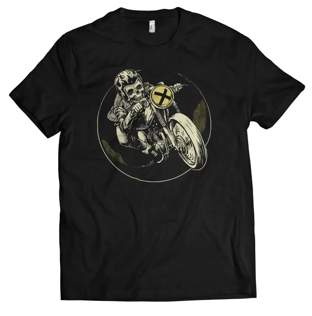 Skull Biker Men T-Shirt Dead Head Motorcycle Model Cafe Racer Retro Mc Chemise 2019 Fashion Cross 100% Cotton Men's Tee Shirts