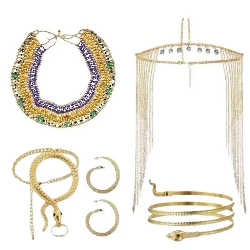 R1WE accessoires Costume égyptien, collier, brassard serpent, Bracelet serpent, boucles d'oreilles pour femmes, fête Cosplay