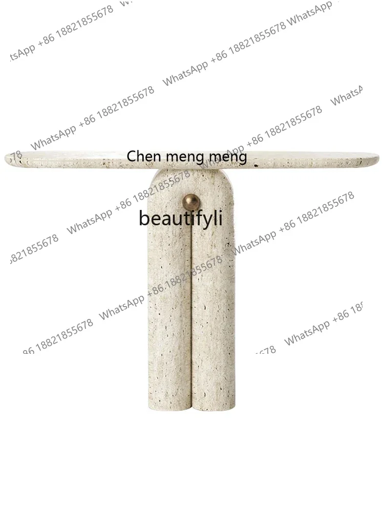 D178  Wabi Sansan natural marble entrance table, high-end designer style, travertine entrance against the wall