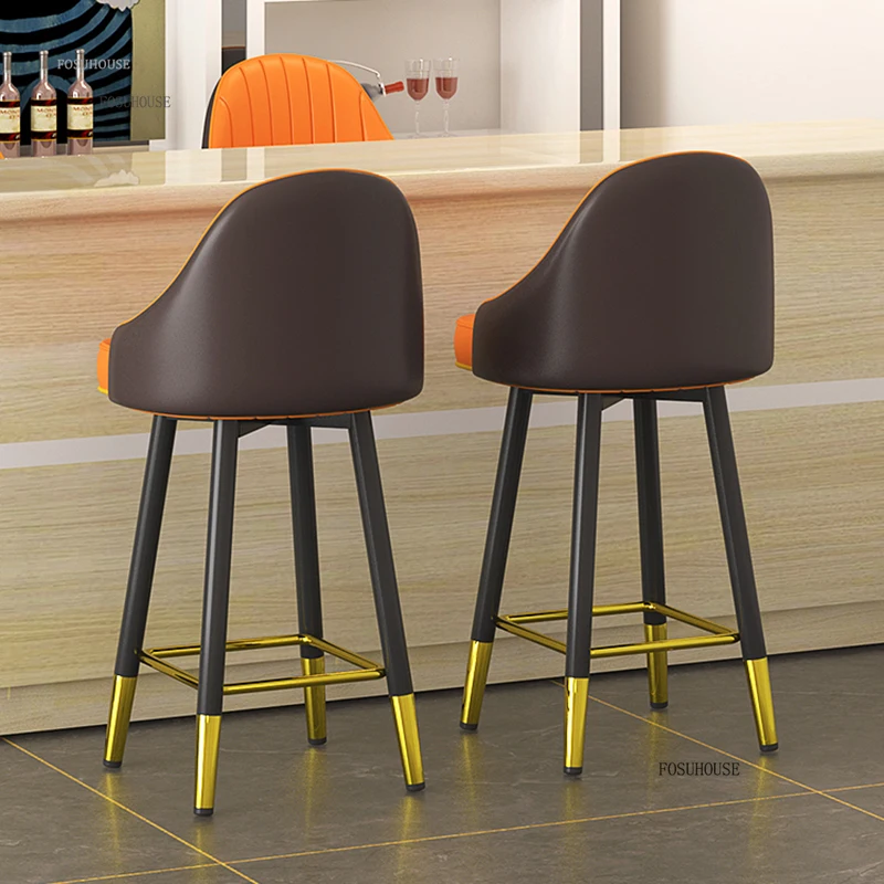 Creative Leather  Chairs for Home Kitchen Counter Stools Simple Light Luxury High-end Backrest High Bar Stools for Cashier