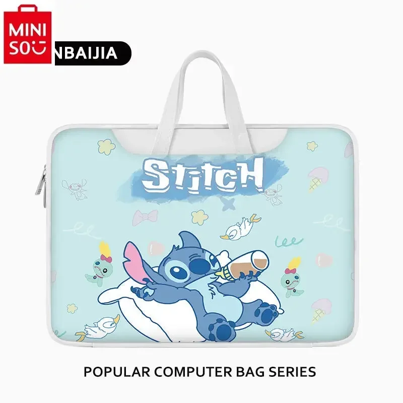 MINISO Disney Stitch Printed Laptop Case Suitable for 15.613.3-inch File Storage Large Capacity Women's Handheld Briefcase