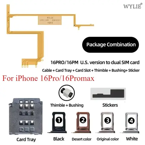 WYLIE For iPhone 16 Pro Max Esim to Dual SIM Card Cable With Card Tray Card Slot Assembly No Need Separate No Damage Flex