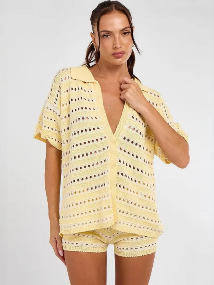 

Женский пляжный комплект из 2 предметов: бикини, топ и шорты с высокой талией, сексуальный купальник-накидка для плавания, 2026