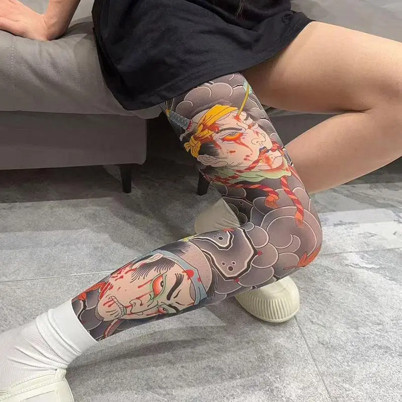 Chaussettes de tatouage à jambes complètes, résistantes au soleil, pour cyclisme, hommes, Cool, personnalisé, conduite, pêche, élastiques, bas japonais Sexy