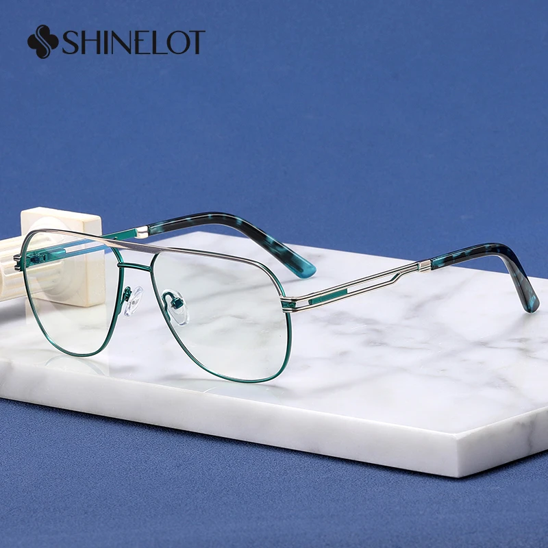 

91346 Men Double Bridge Rectangle Eyeglasses Metal Prescription Frame Eye Protection Male Glasses Intellectual Eyewear