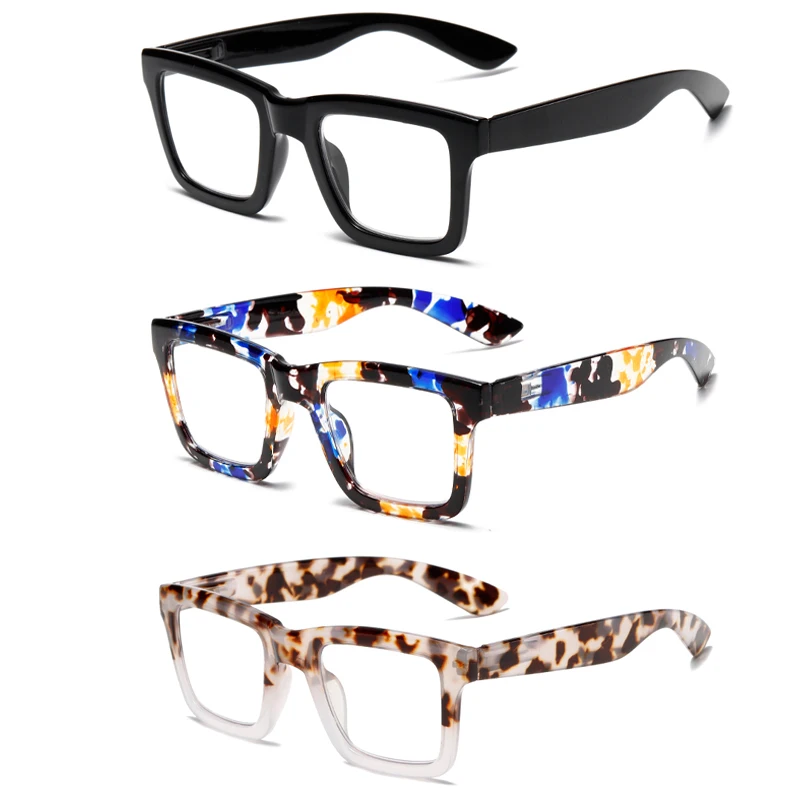 

Три пары стильных и удобных очков для чтения в большой оправе, защита от синего света, подходят как для мужчин и женщин.