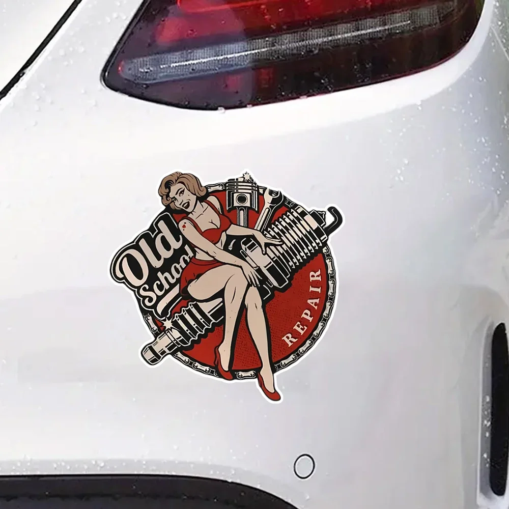 12x12cm Vintage Old School Repair Vinyl Sticker Classic Car Mechanical Elements Durable Weatherproof Decal Auto Styling Decor