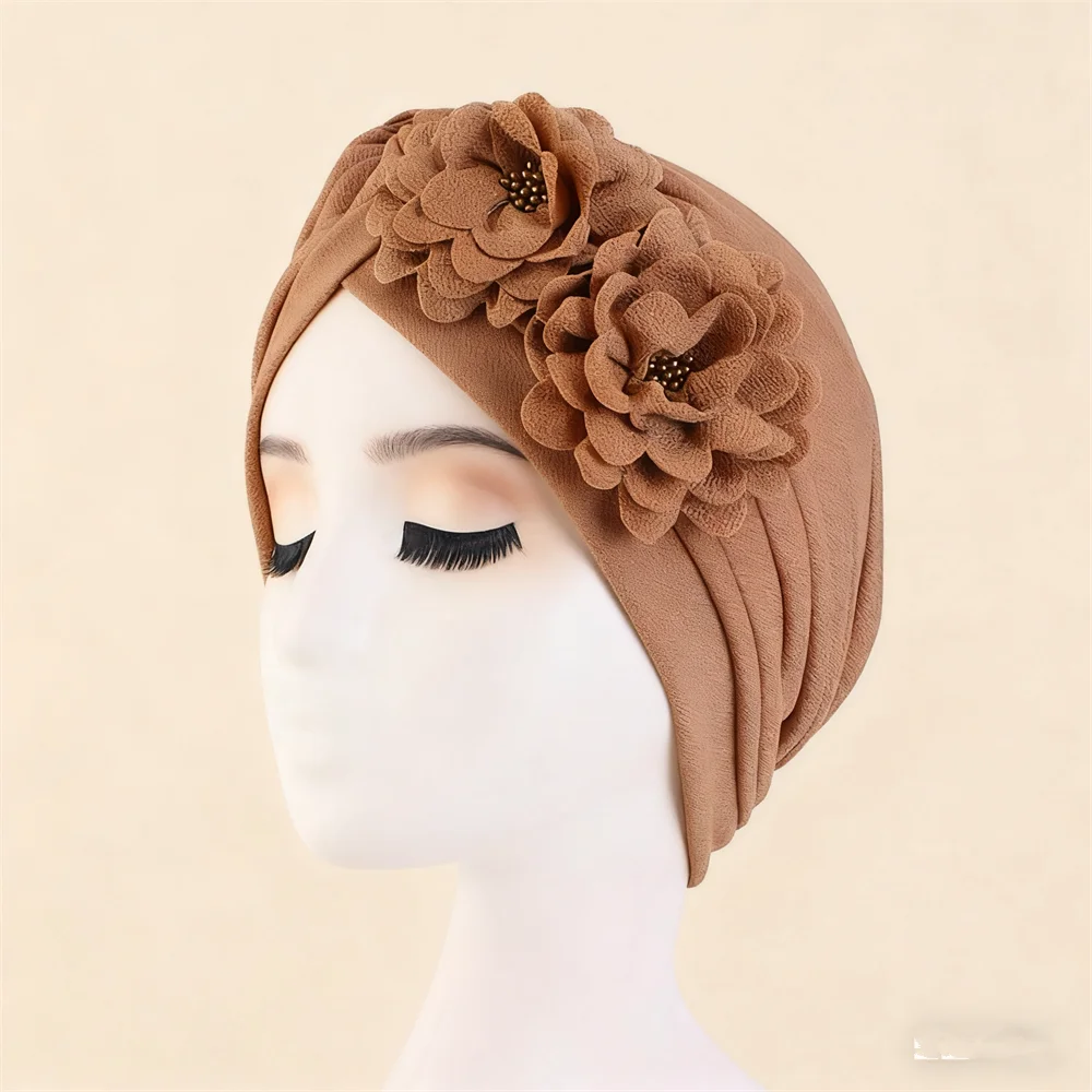 Flower Hijab Turban Muslim Women with Diamonds Soild Color Muslim Headscarf Bonnet Inner Hijabs Arab Head Wraps Indian Hat