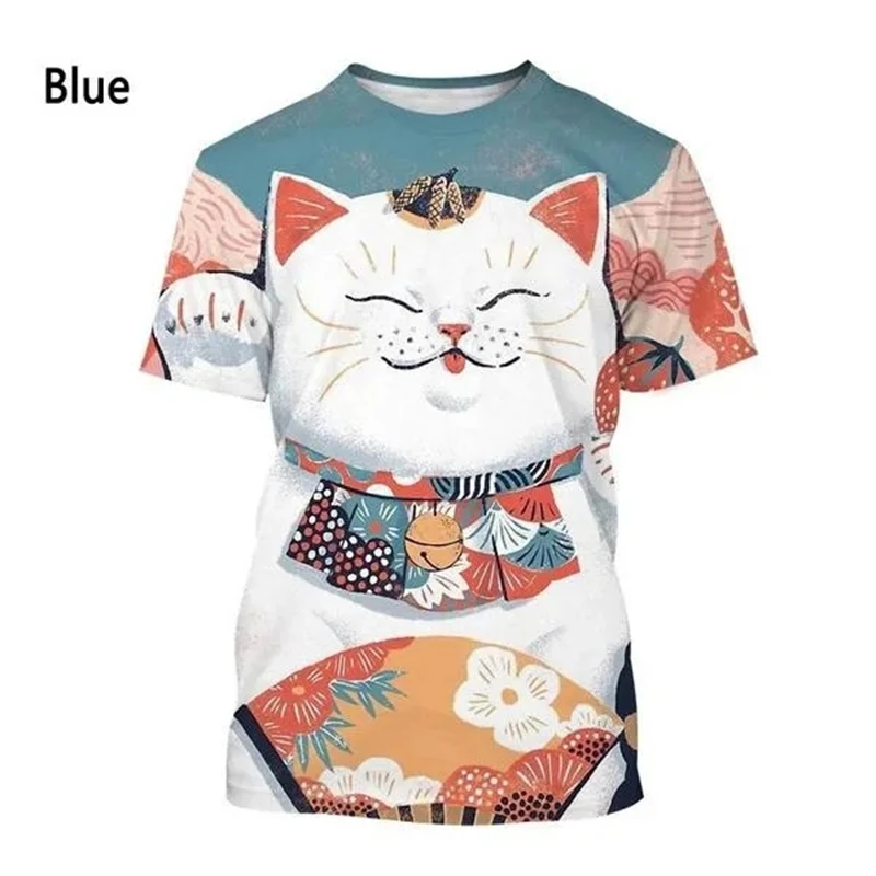 Lucky Cat Funny T Shirt For Men Streetwear T-shirt Harajuku Fashion Fortune Cat 3D Printed Tops Men's Casual Short Sleeve Tshirt