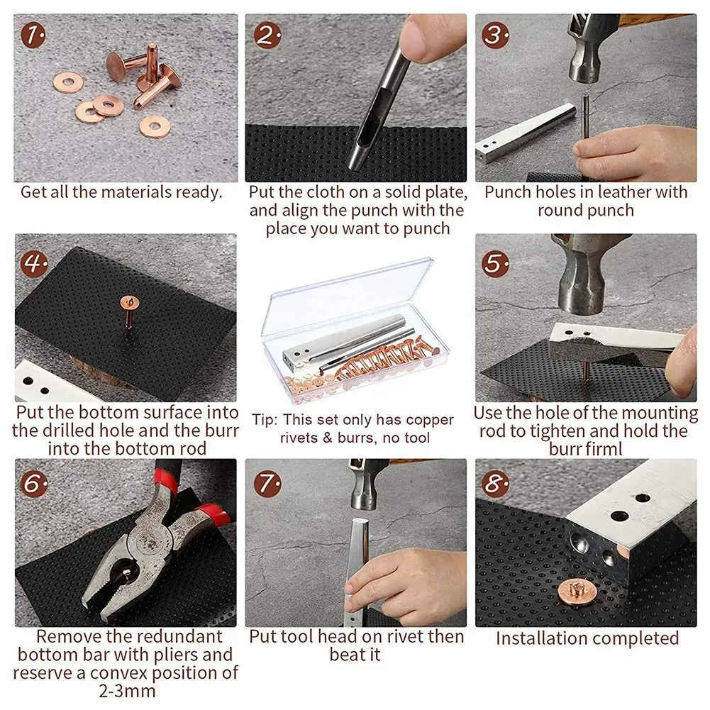 ABMS-100 Sets Of Copper Rivets And Burrs,Leather Belt Wallets, Leather Copper Rivets (9/16 Inches)