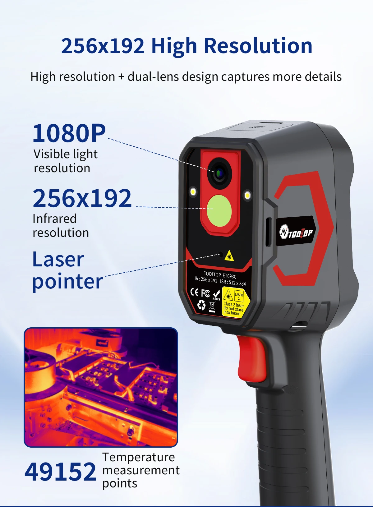 TOOLTOP ET693C Super IR 512x384 Wärmebildkamera mit 1080P Sichtkamera Elektronische HVAC-Reparatur Wärmebildgerät 256*192 Sensor – Detail 4