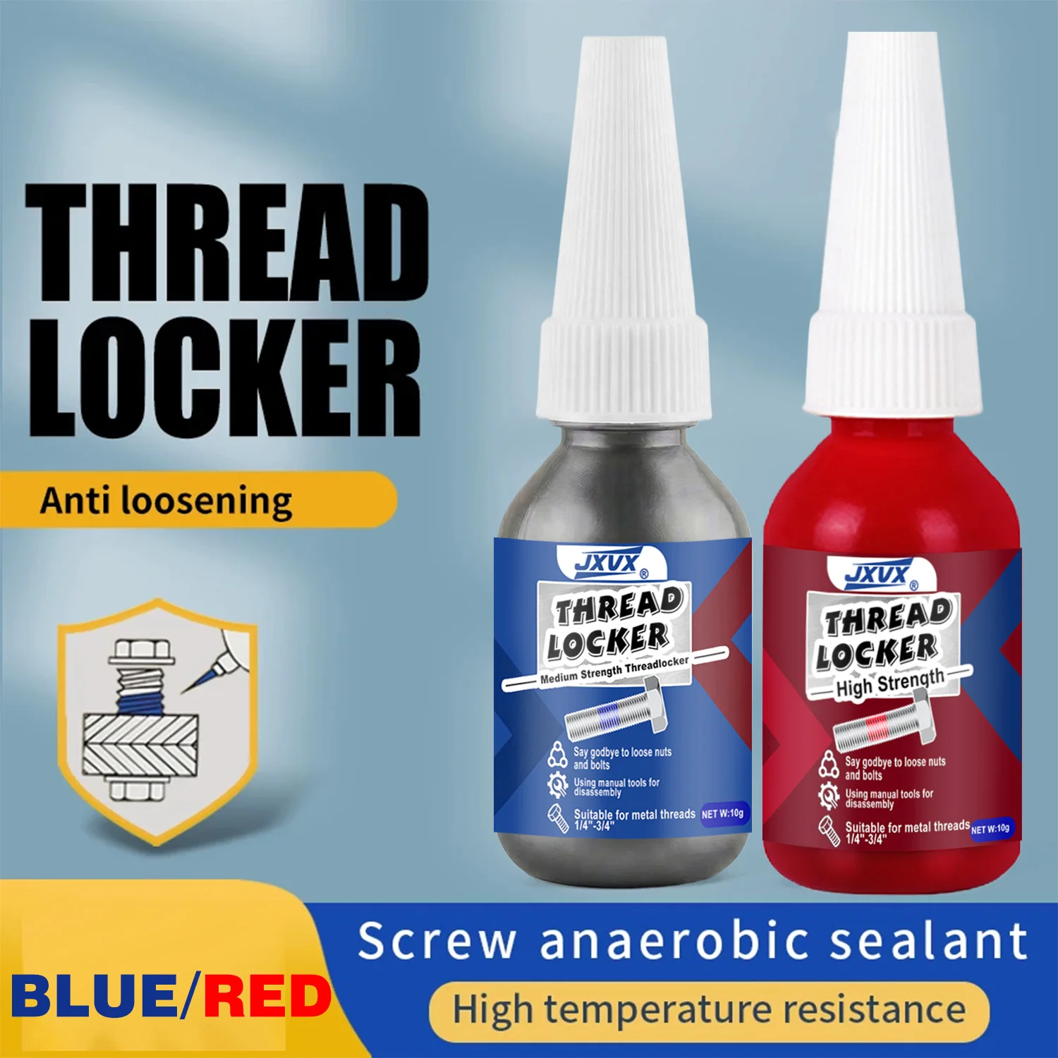 

Анаэробный фиксатор резьбы 243 Blue 271 Red, постоянная фиксация, быстрое отверждение, идеальный выбор для виброустойчивой защиты от ослабления металлических крепежных элементов промышленного оборудования.