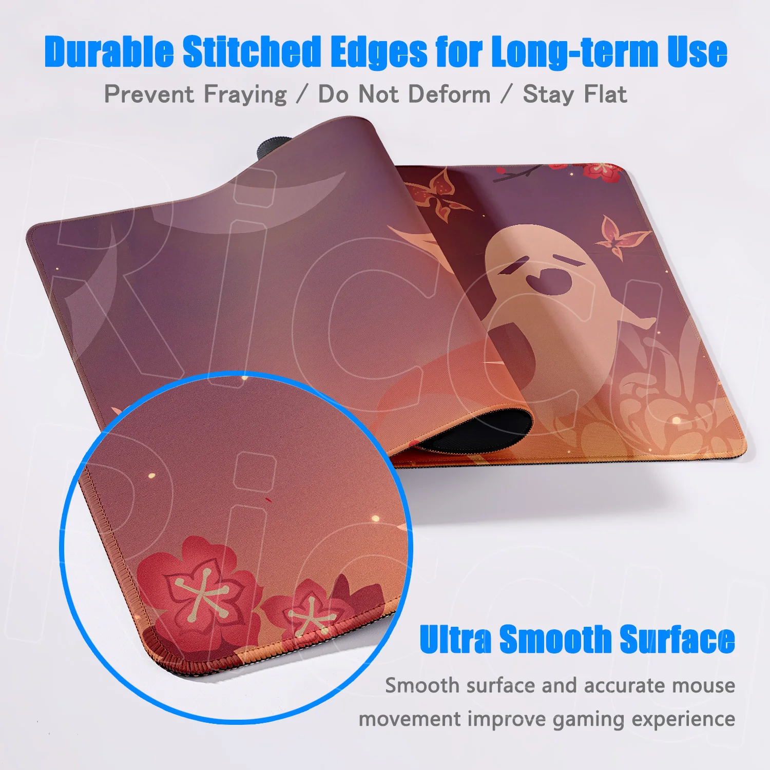 1200x600mm 원신 임팩트 후타오 게이밍 마우스패드 XXXL 대형 미끄럼 방지 고무 바닥 스티치 엣지 키보드 매트 사무실용